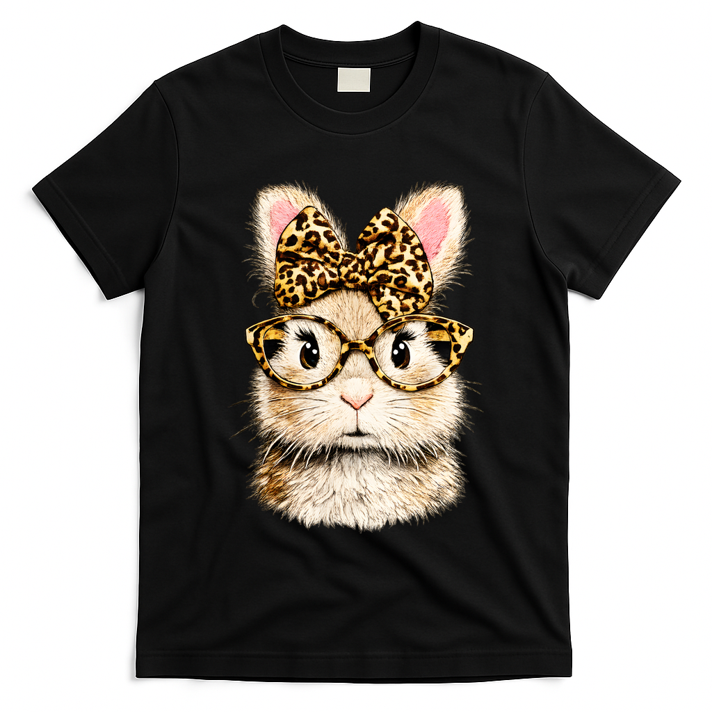 Funny Bunny Face Glasses Leopard Rabbit Easter T-Shirt