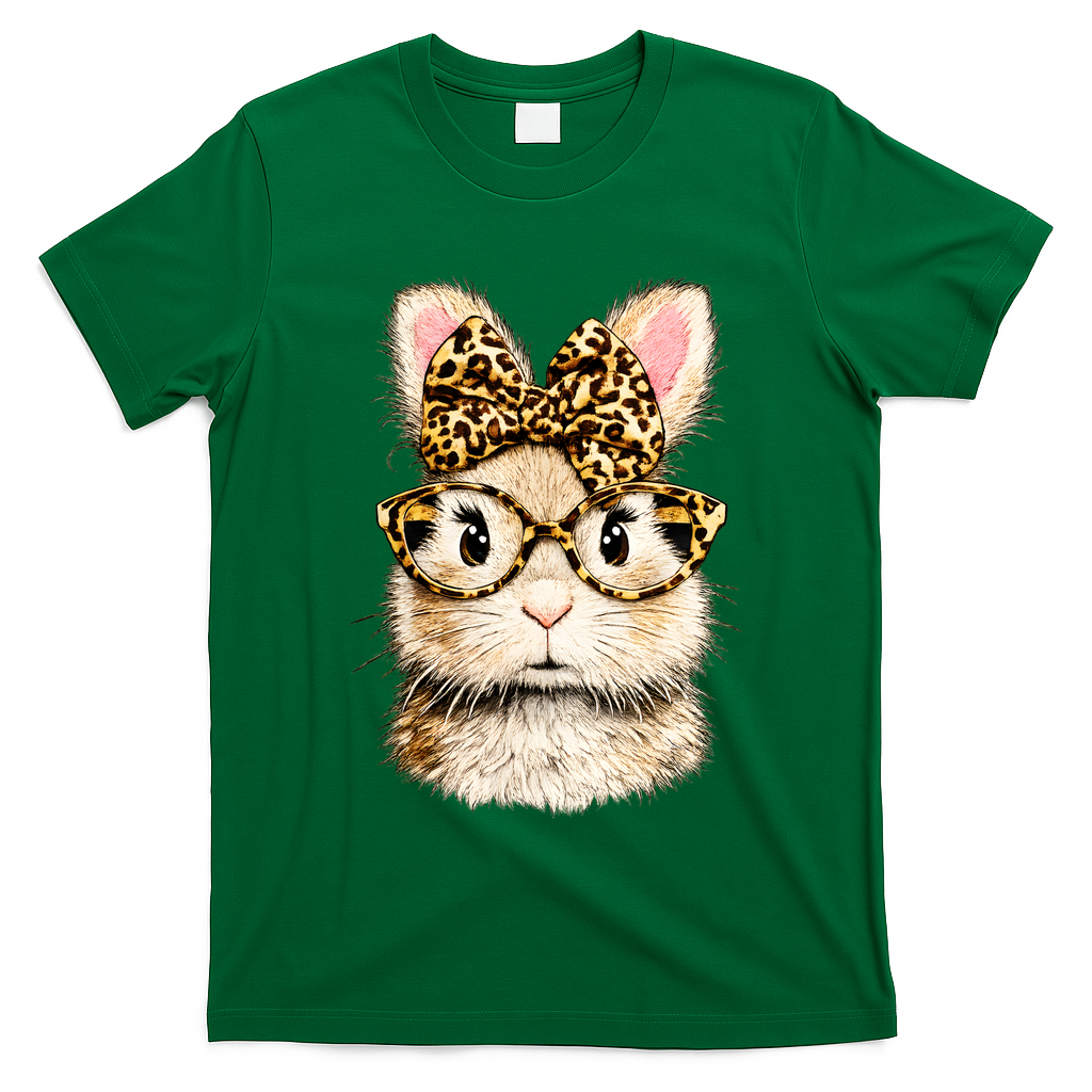 Funny Bunny Face Glasses Leopard Rabbit Easter T-Shirt