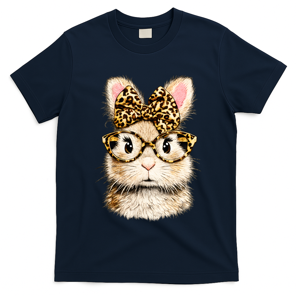 Funny Bunny Face Glasses Leopard Rabbit Easter T-Shirt