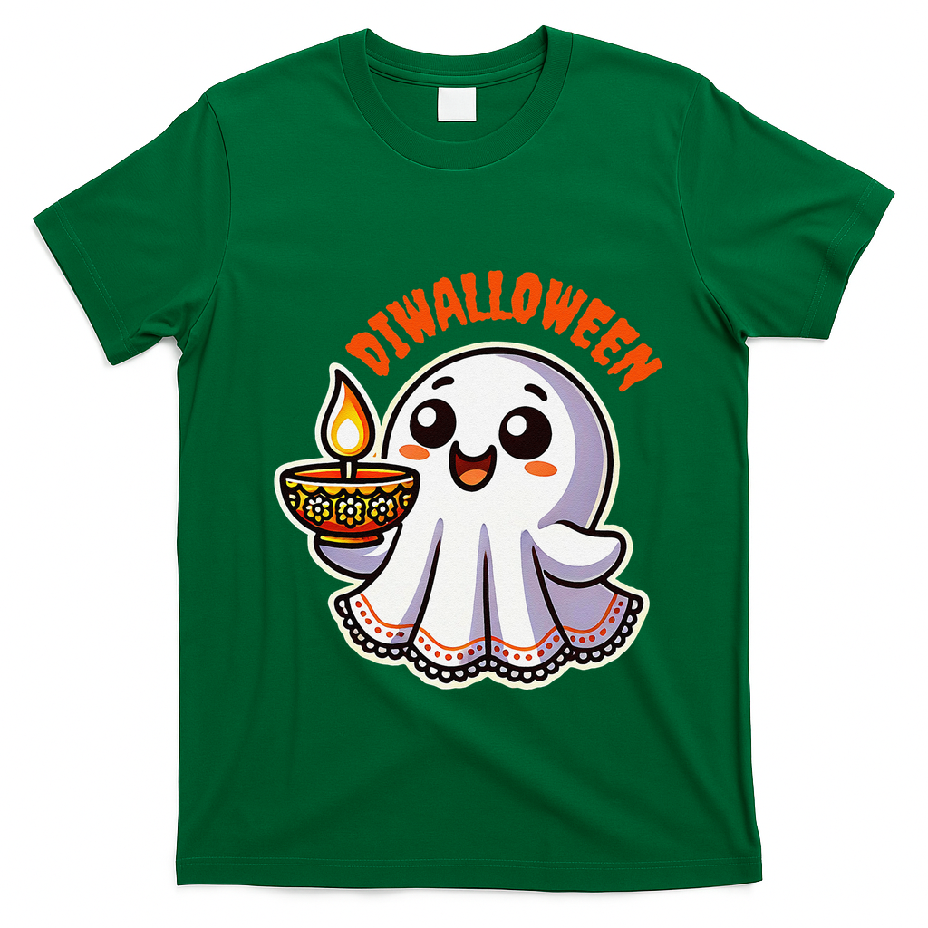 Fun Boo Ghost Lantern Diwali Deepavali Halloween Diwalloween T-Shirt - Irish Green