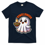 Fun Boo Ghost Lantern Diwali Deepavali Halloween Diwalloween T-Shirt - Navy Blue