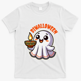Fun Boo Ghost Lantern Diwali Deepavali Halloween Diwalloween T-Shirt - White