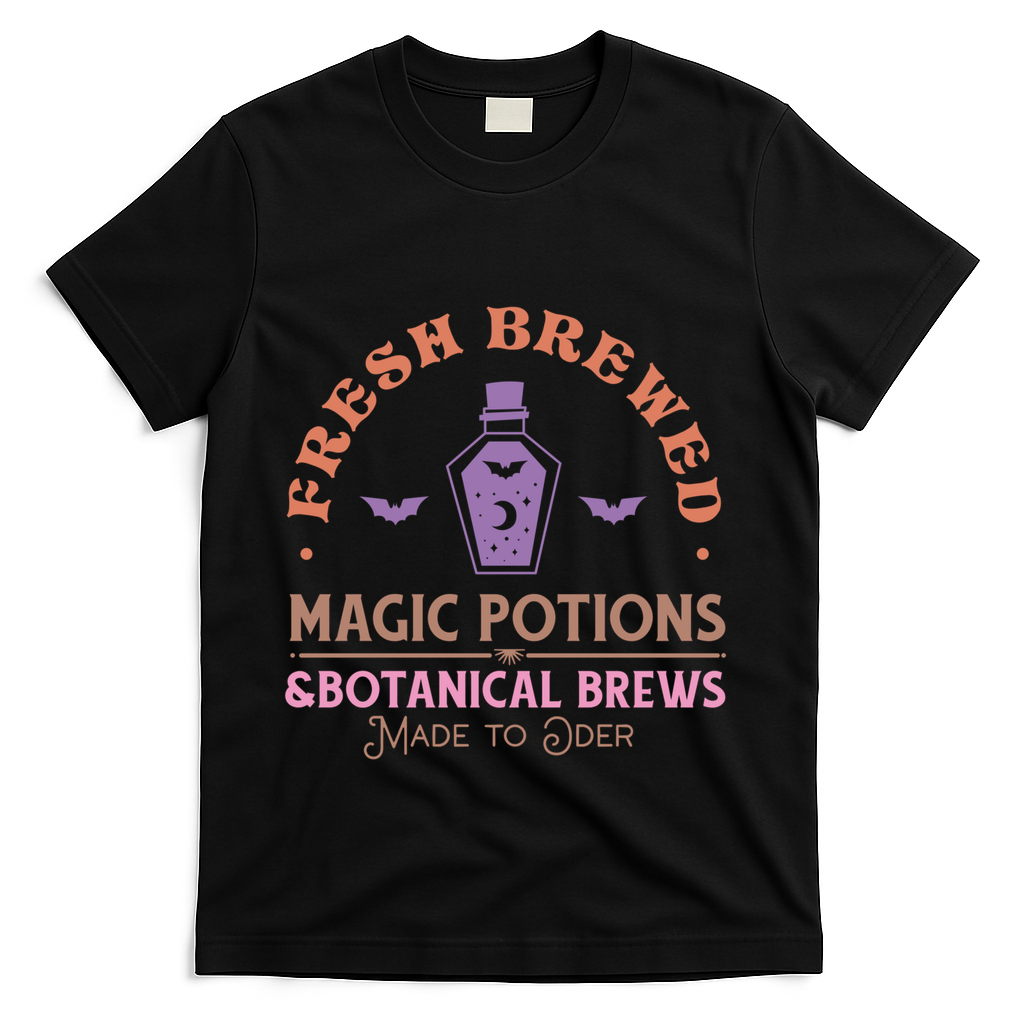 Fresh Brewed Halloween Witch Sign Witchy Mystical Magical Cute Gift T-Shirt - Black