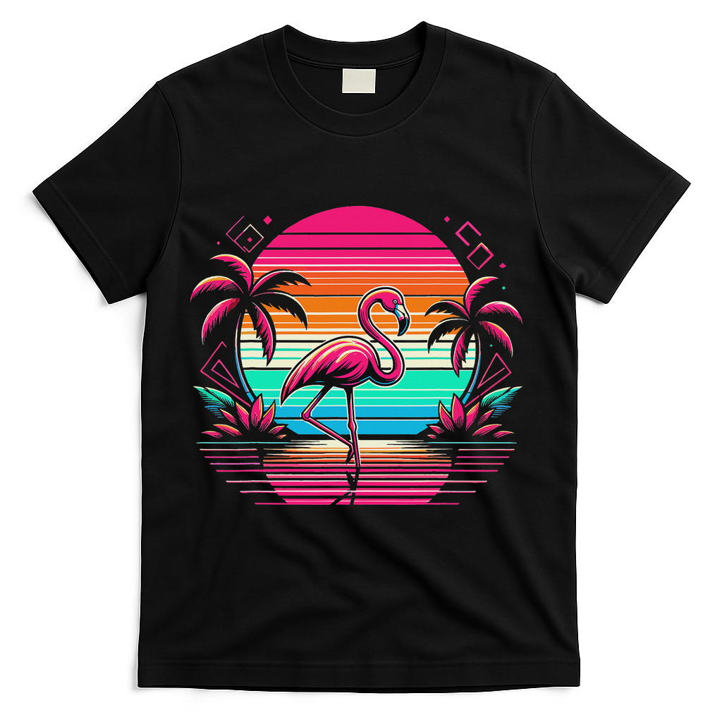 Flamingo Beach Summer Vibes Palm Tree Tropical Summer T-Shirt - Black