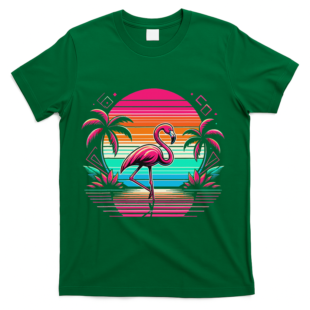Flamingo Beach Summer Vibes Palm Tree Tropical Summer T-Shirt - Green