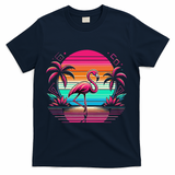 Flamingo Beach Summer Vibes Palm Tree Tropical Summer T-Shirt - Navy