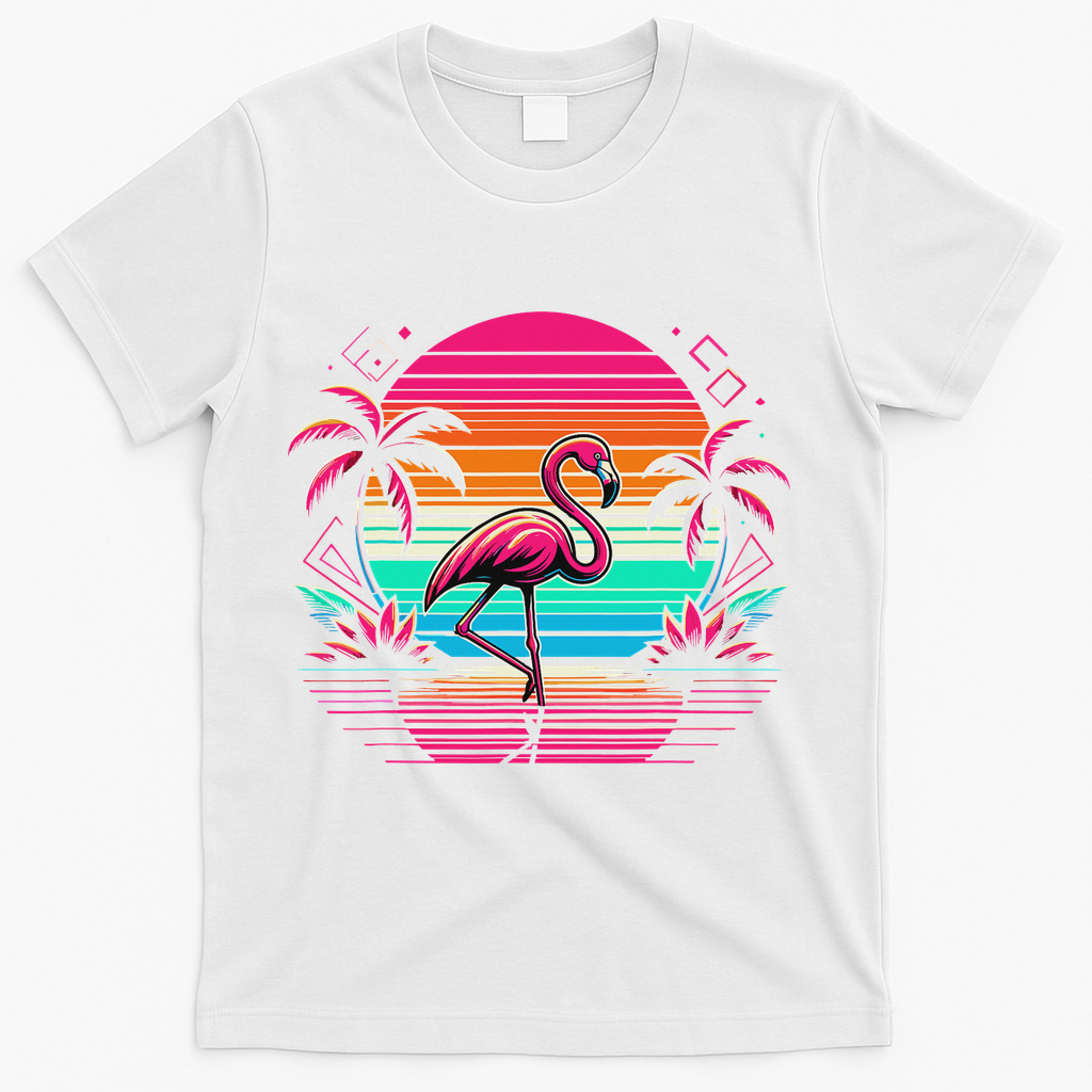 Flamingo Beach Summer Vibes Palm Tree Tropical Summer T-Shirt - White