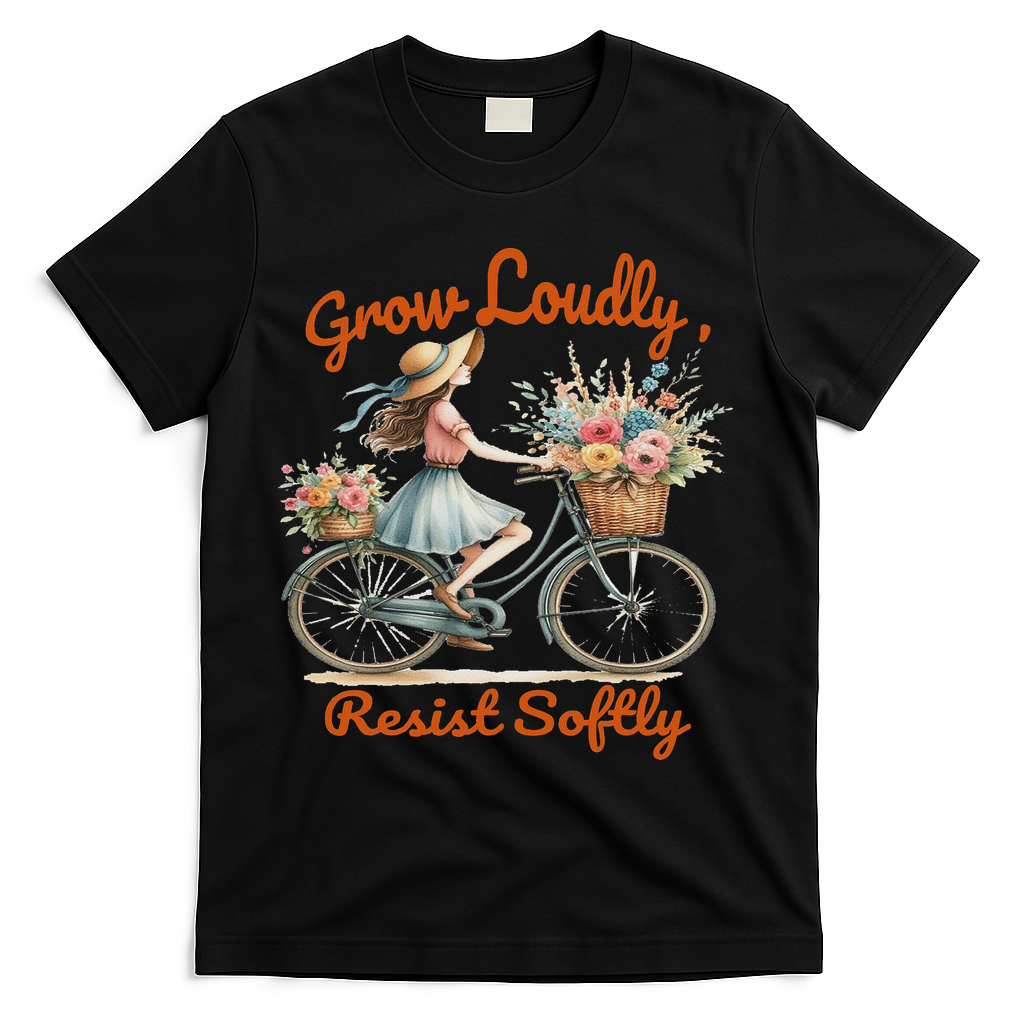 Floral Bike Subtle 8647 Trump Resist ,boho Vintage T-Shirt - Black