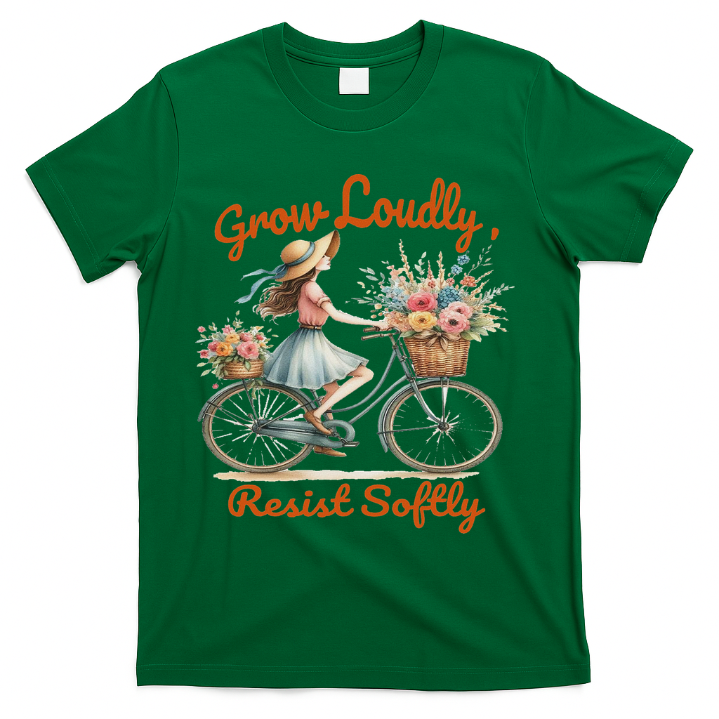 Floral Bike Subtle 8647 Trump Resist ,boho Vintage T-Shirt - Green
