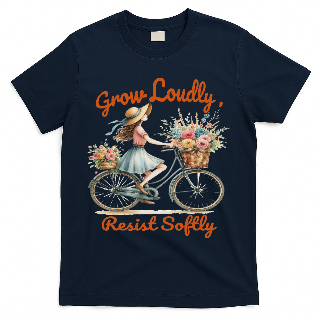 Floral Bike Subtle 8647 Trump Resist ,boho Vintage T-Shirt - Navy