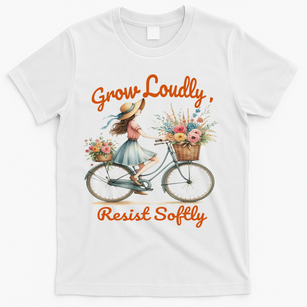Floral Bike Subtle 8647 Trump Resist ,boho Vintage T-Shirt - White