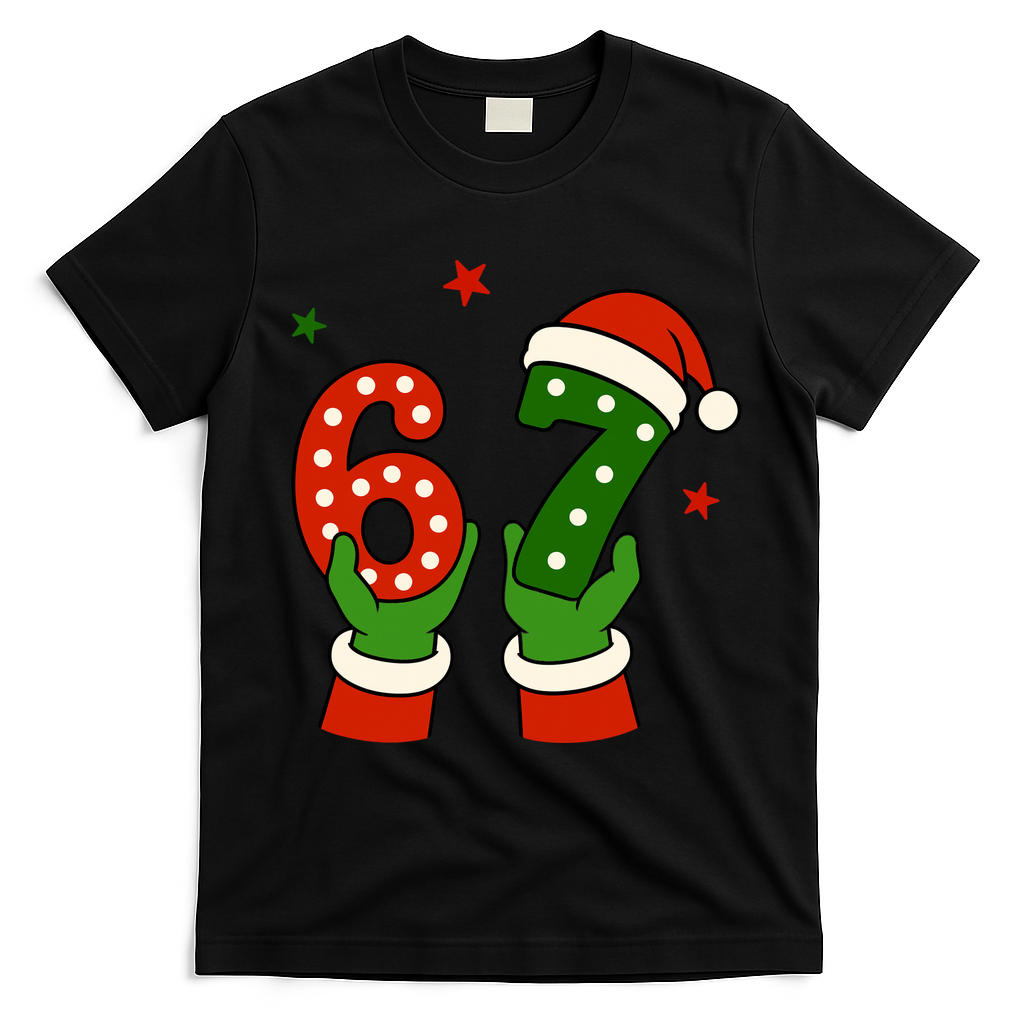 Funny Christmas 67 Six Seven Santa T-Shirt - Black