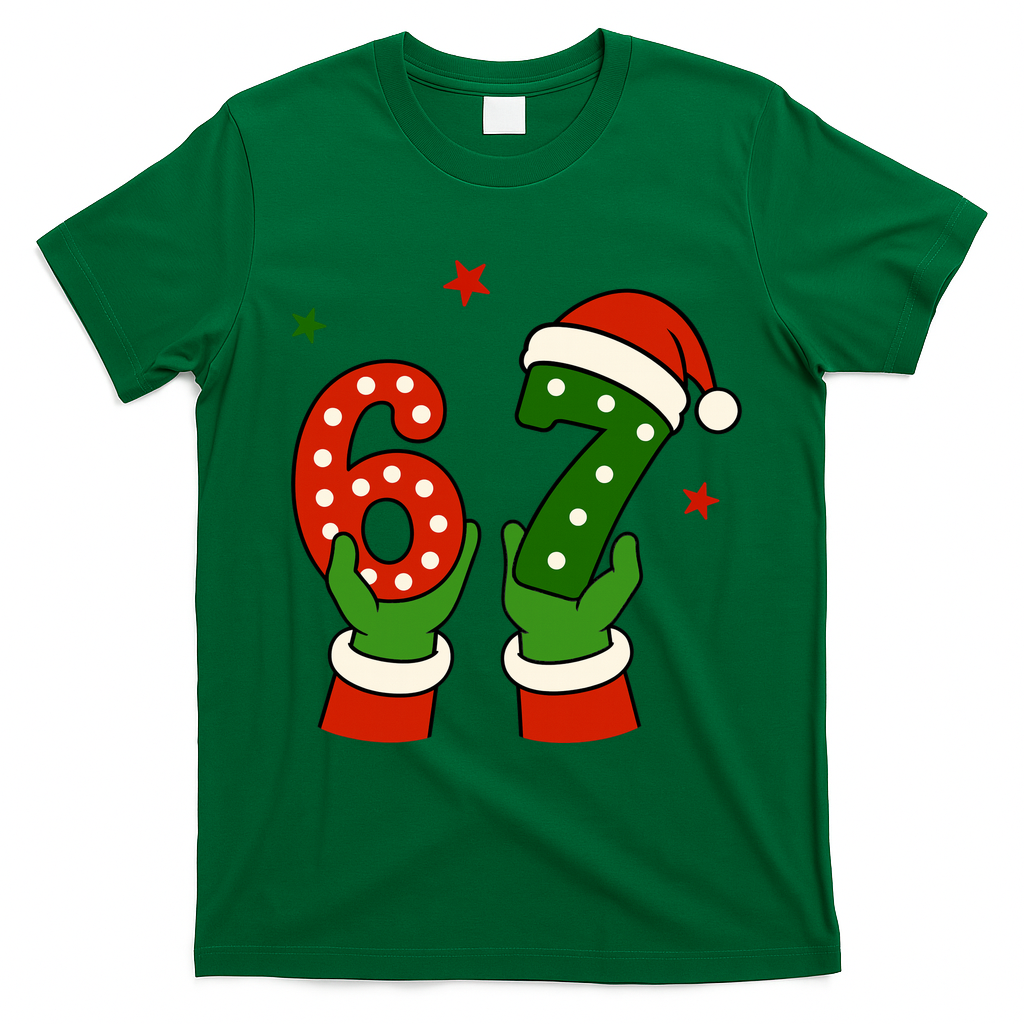 Funny Christmas 67 Six Seven Santa T-Shirt - Irish Green