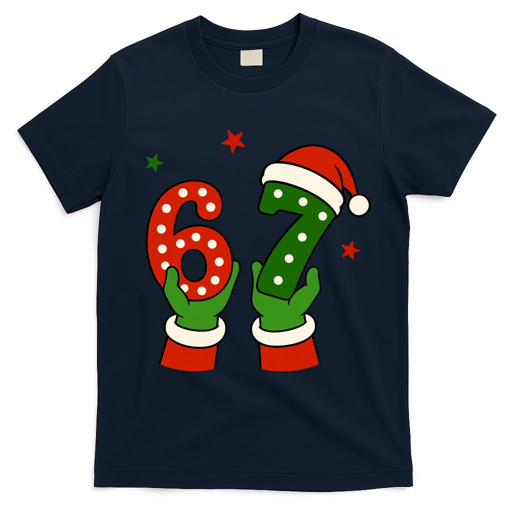 Funny Christmas 67 Six Seven Santa T-Shirt - Navy Blue
