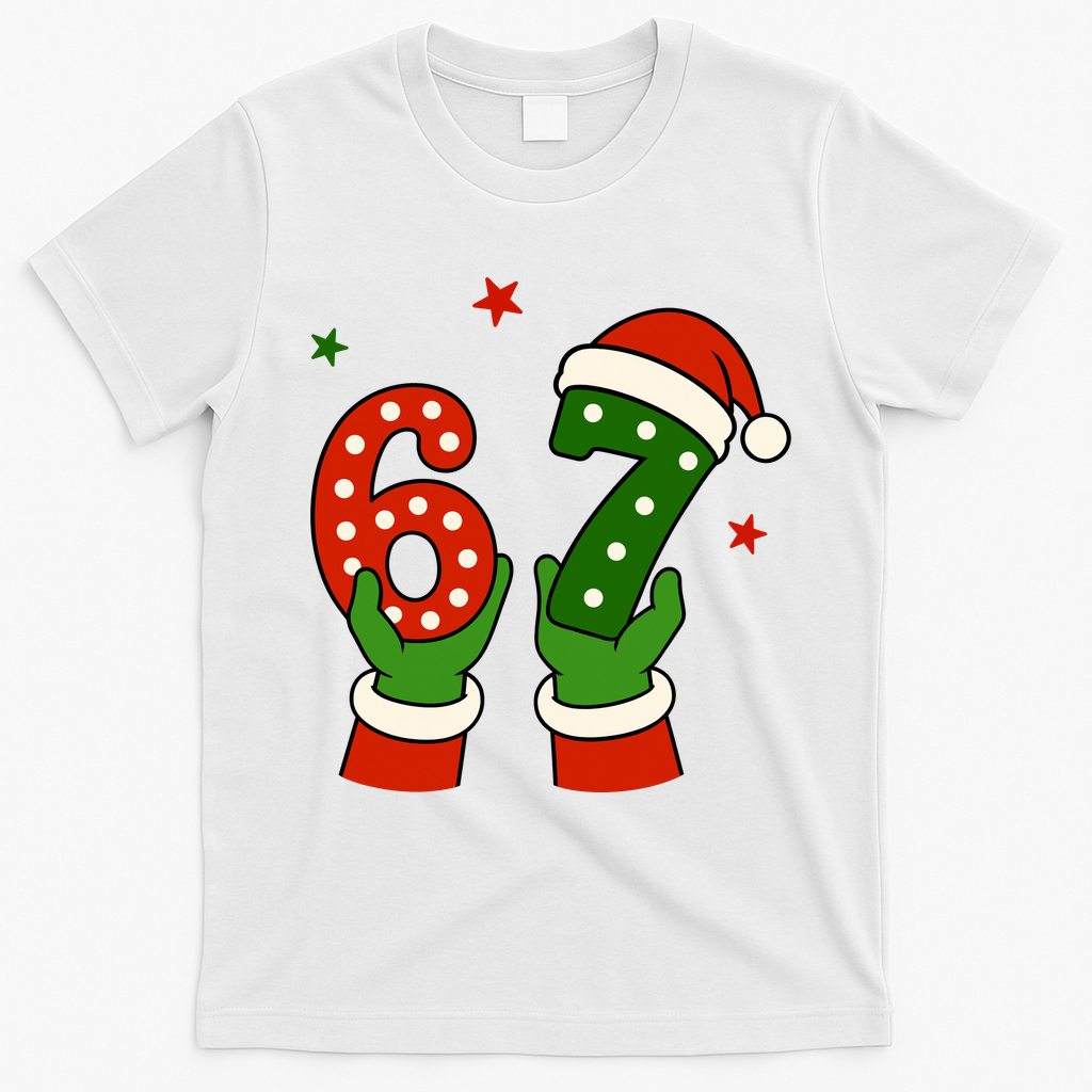 Funny Christmas 67 Six Seven Santa T-Shirt - White
