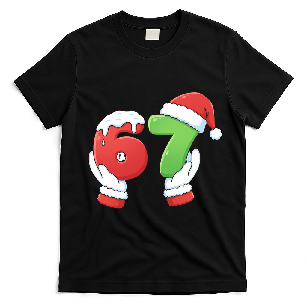 Funny Christmas 67 Meme 6-7 Santa Claus Hands T-Shirt - Black