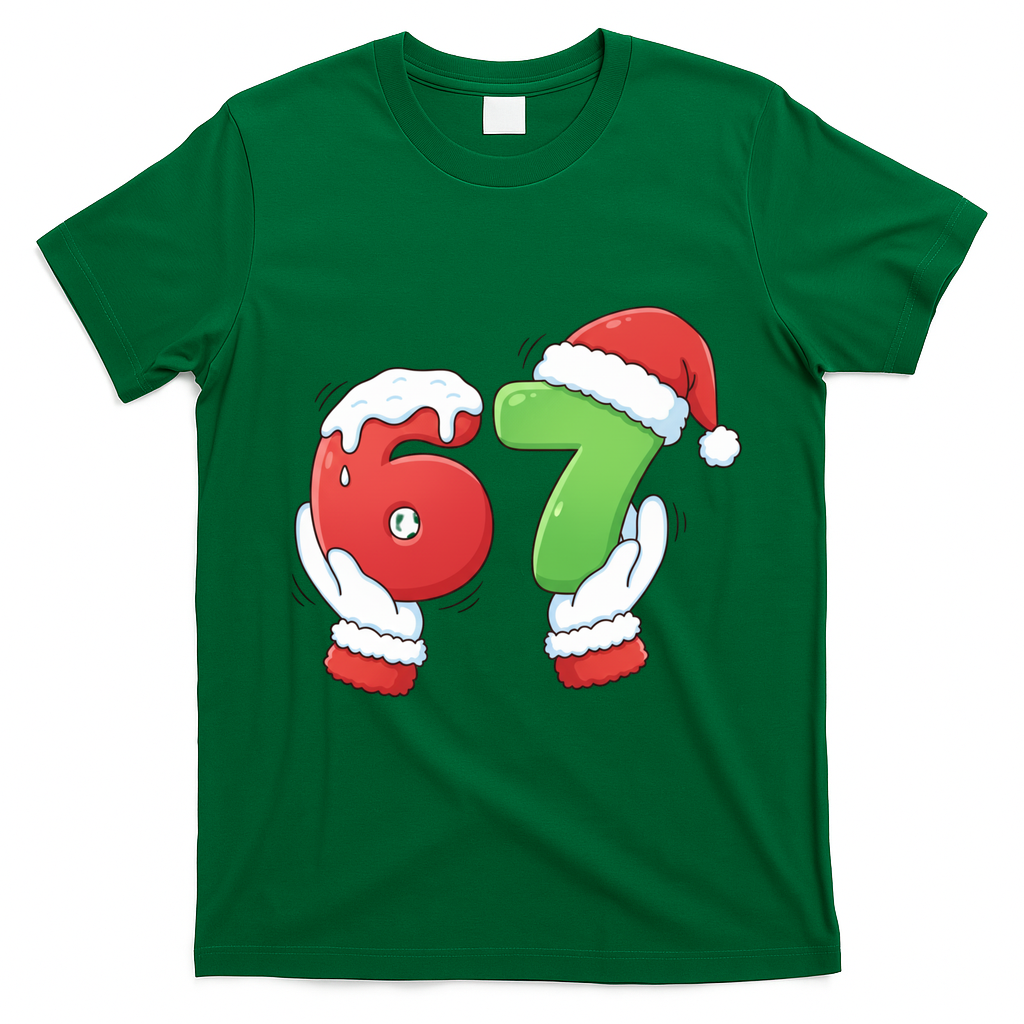 Funny Christmas 67 Meme 6-7 Santa Claus Hands T-Shirt - Irish Green