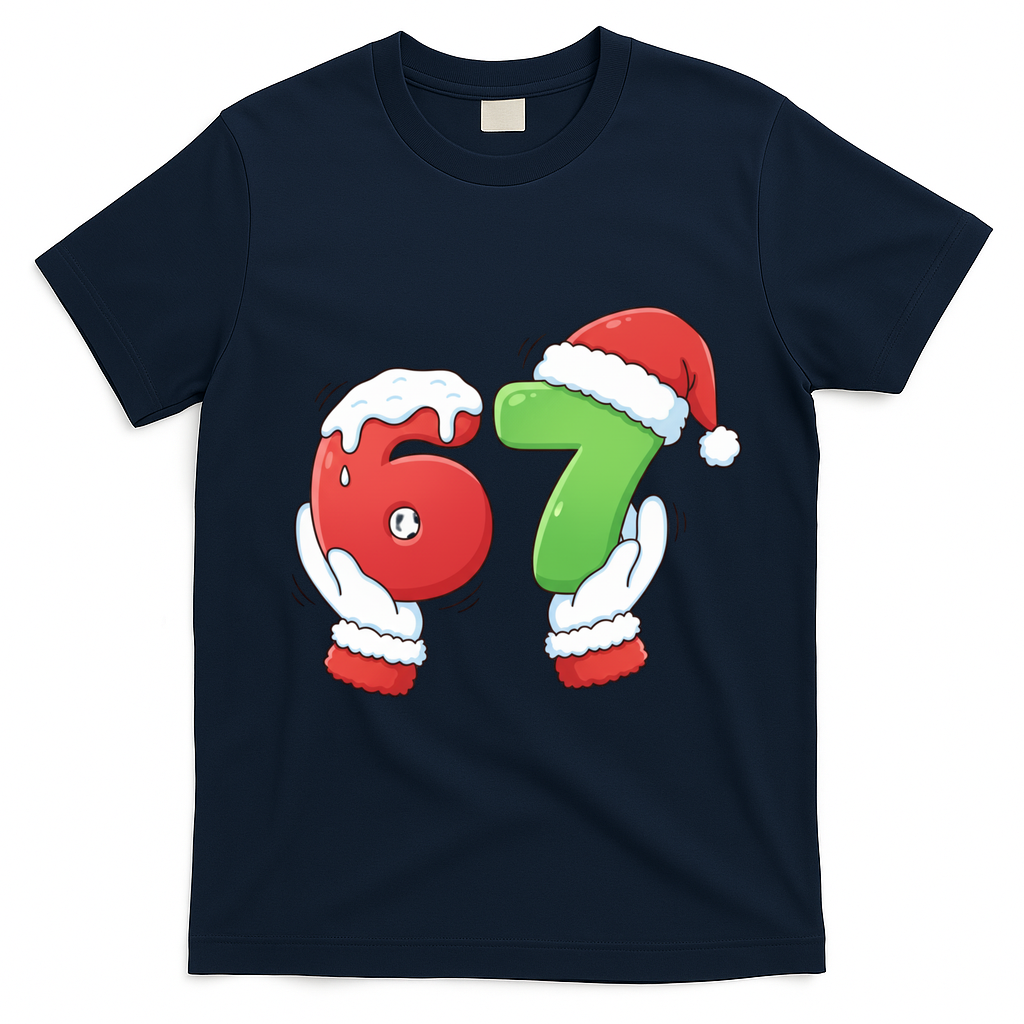 Funny Christmas 67 Meme 6-7 Santa Claus Hands T-Shirt - Navy Blue