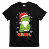 Funny Christmas Bruh Grumpy Grinch Cat T-Shirt - Black