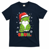Funny Christmas Bruh Grumpy Grinch Cat T-Shirt - Navy Blue