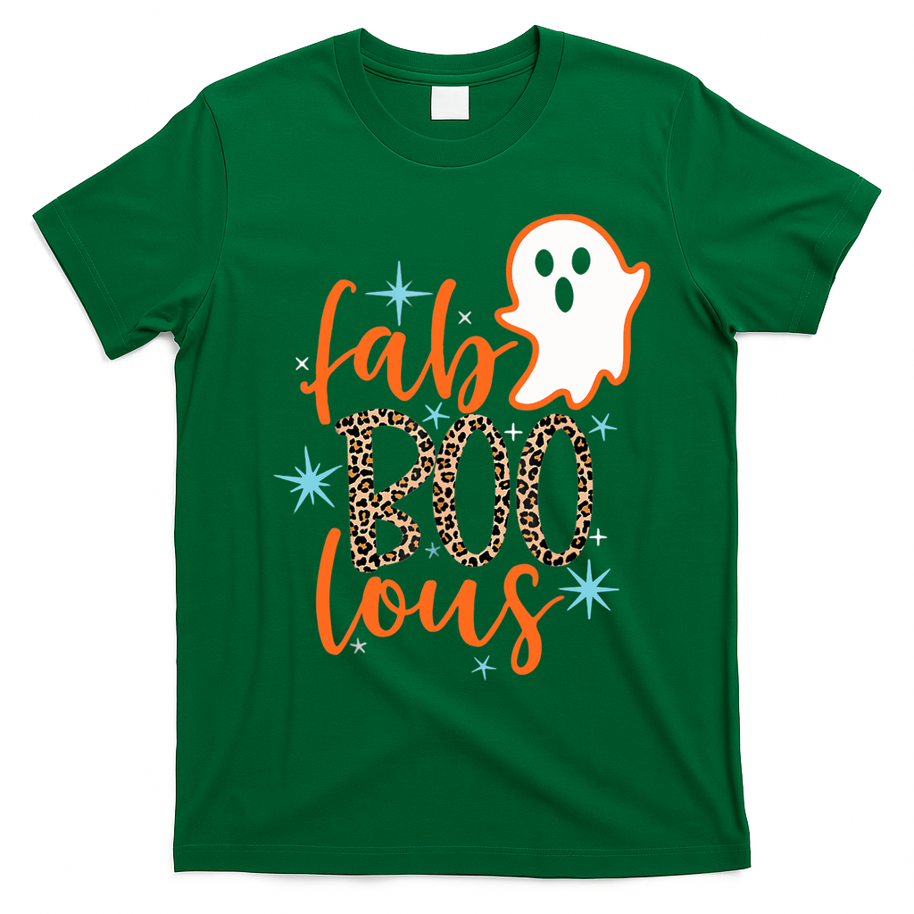 Funny Cute Boo Ghost Halloween Fab-Boo Lous Leopard T-Shirt - Irish Green