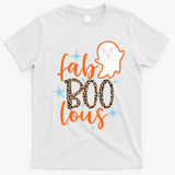 Funny Cute Boo Ghost Halloween Fab-Boo Lous Leopard T-Shirt - White
