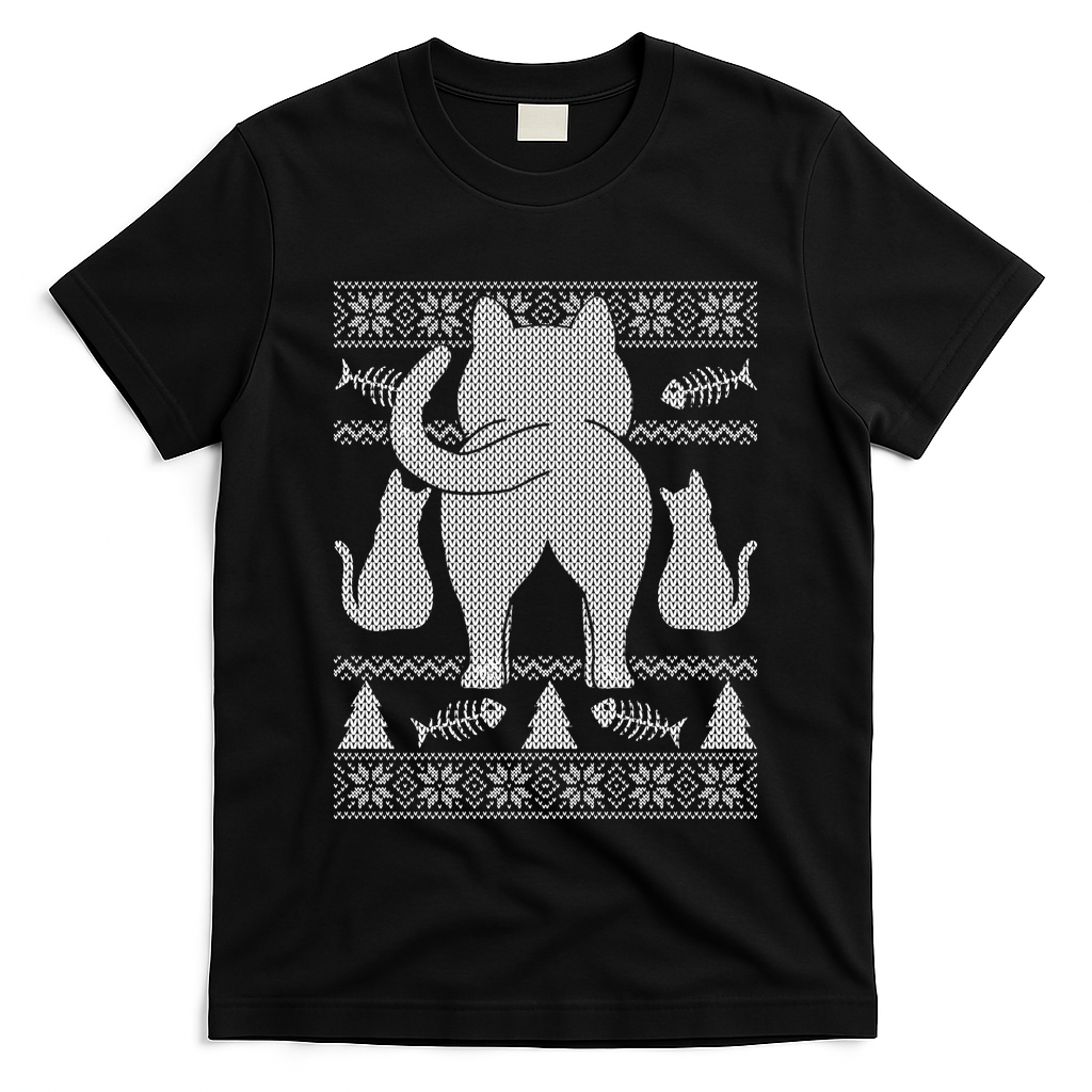 Ugly Christmas Sweater Festive Cat Butt T-Shirt