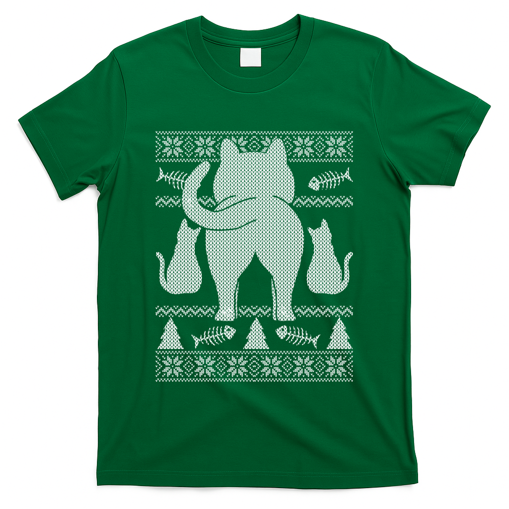 Ugly Christmas Sweater Festive Cat Butt T-Shirt