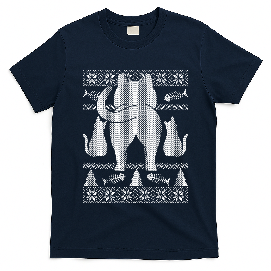 Ugly Christmas Sweater Festive Cat Butt T-Shirt