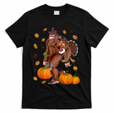 Funny Cute Bigfoot Sasquatch Turkey Pumpkin Happy Thanksgiving Day T-Shirt - Black