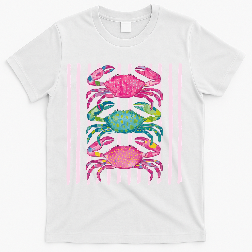 Funny Crab Beach Vibes Nautical Summer Vacation Gift T-Shirt - White