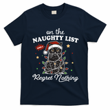 Funny Christmas Cat On The Naughty List And I Regret Nothing T-Shirt - Navy Blue