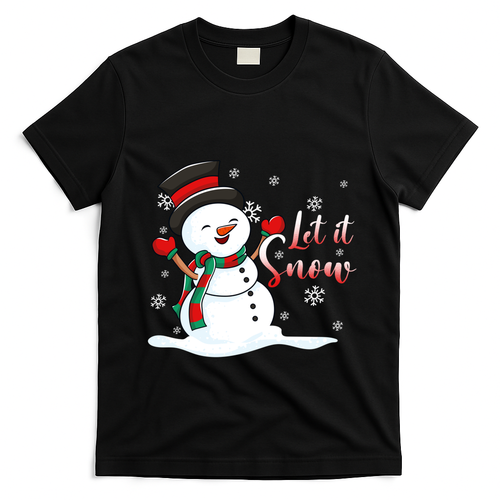 Family Clothing: Christmas Snow Let It Snow Funny Gift T-Shirt - Black