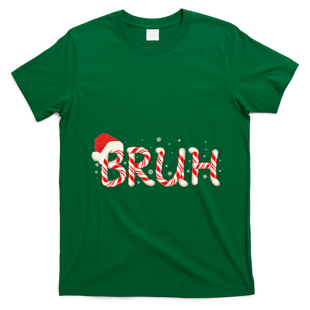 Funny Christmas Candy Cane Bruh T-Shirt - Irish Green