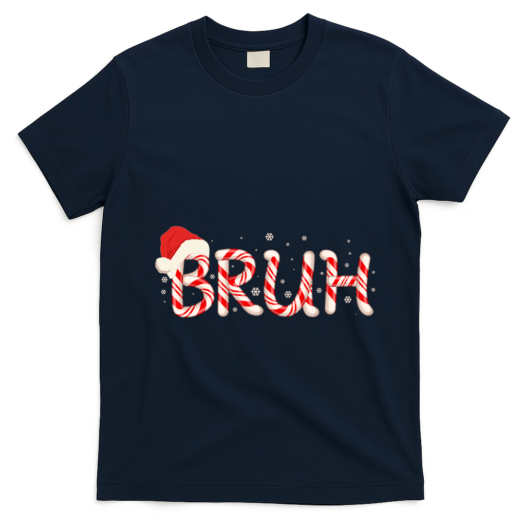 Funny Christmas Candy Cane Bruh T-Shirt - Navy Blue