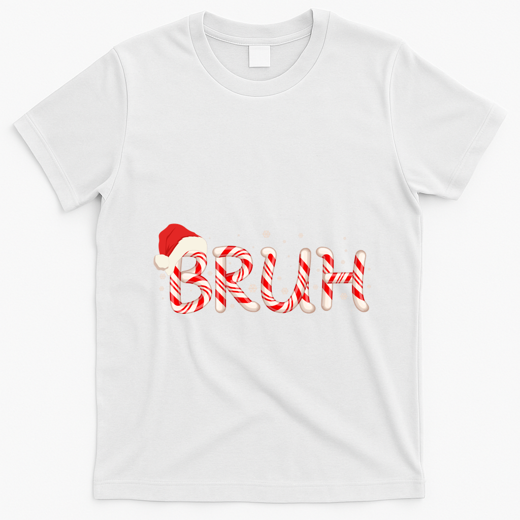 Funny Christmas Candy Cane Bruh T-Shirt - White
