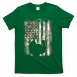 Funny Cute Camo US America Flag Turkey Day Hunting Thanksgiving T-Shirt - Green