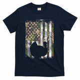 Funny Cute Camo US America Flag Turkey Day Hunting Thanksgiving T-Shirt - Navy