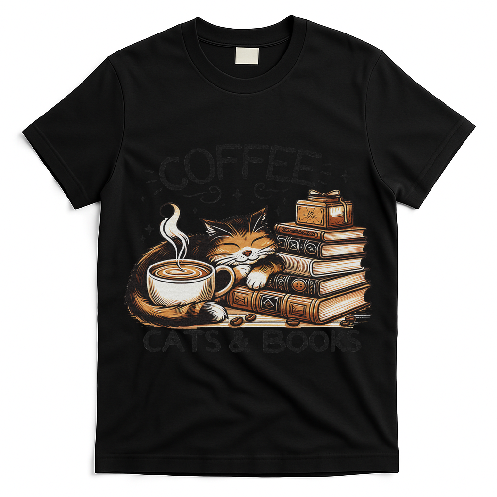 Funny Cute Coffee Cats Books Lover Gift Idea Women T-Shirt