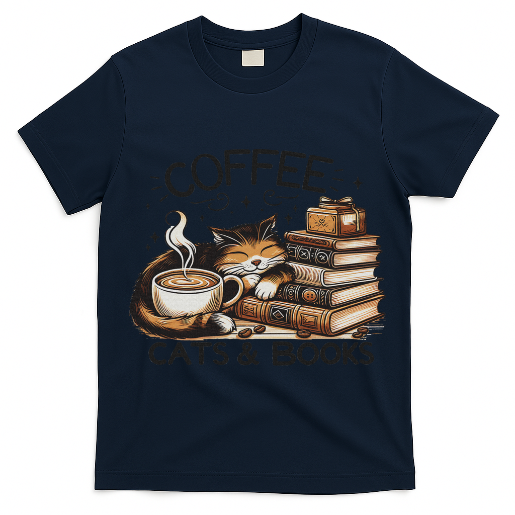 Funny Cute Coffee Cats Books Lover Gift Idea Women T-Shirt