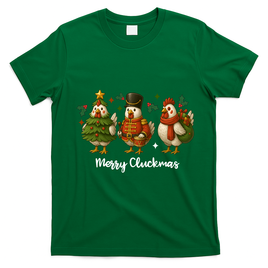 Funny Christmas Chicken Merry Cluckmas T-Shirt - Irish Green