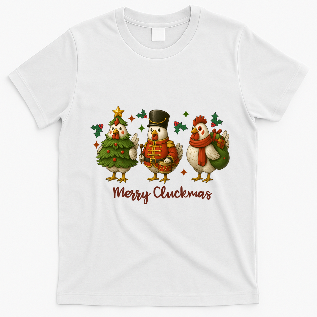 Funny Christmas Chicken Merry Cluckmas T-Shirt - White