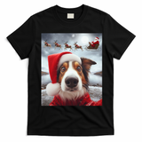 Funny Christmas Dog With Santa Dog Selfie With Santa T-Shirt - Black