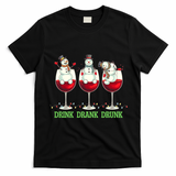 Funny Christmas Drink Drank Drunk Snowmen T-Shirt - Black