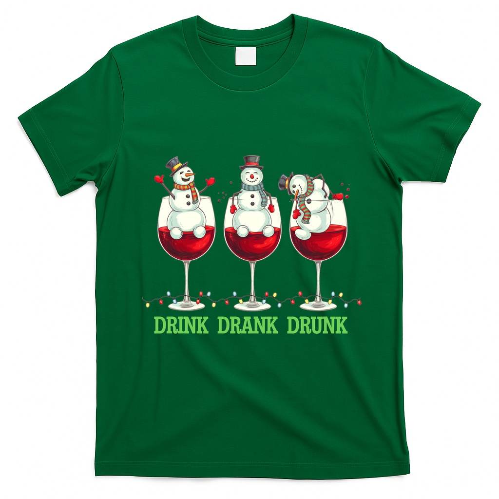 Funny Christmas Drink Drank Drunk Snowmen T-Shirt - Irish Green