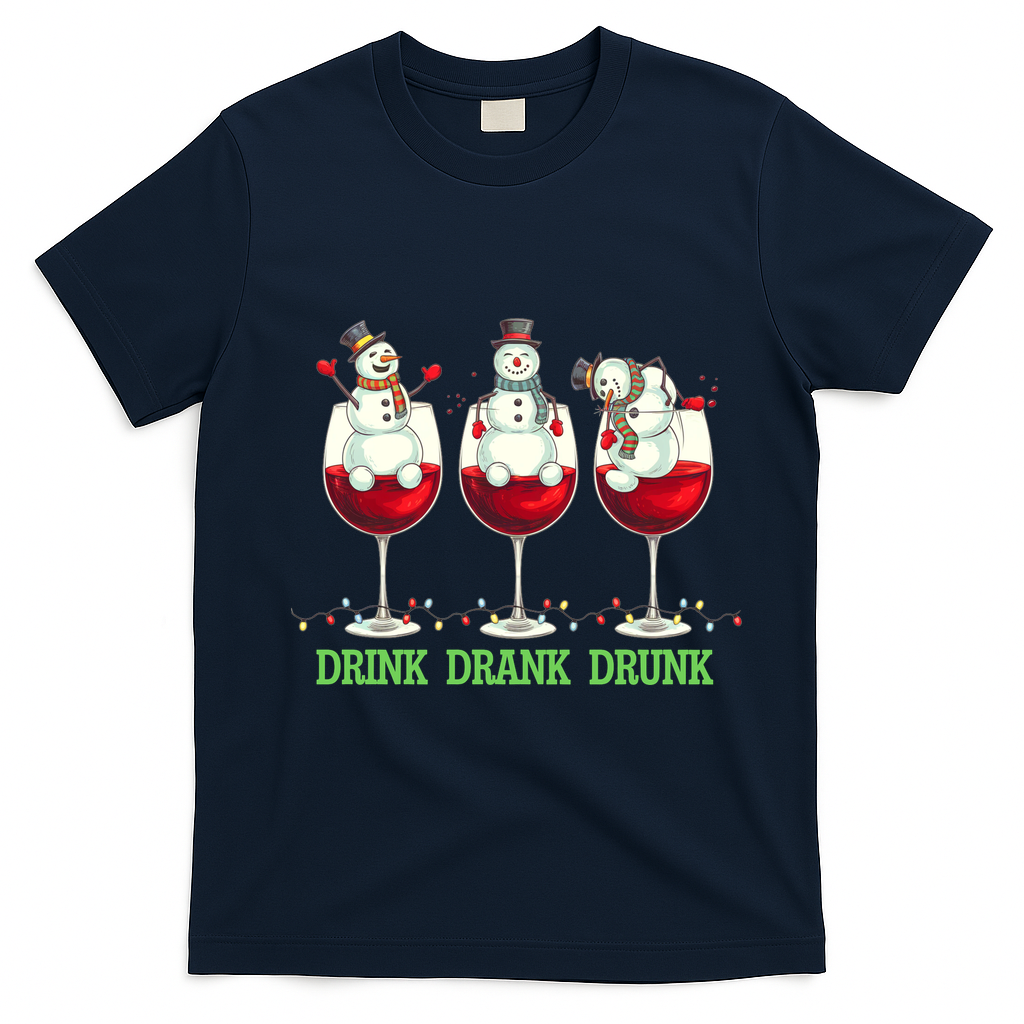 Funny Christmas Drink Drank Drunk Snowmen T-Shirt - Navy Blue