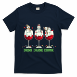 Funny Christmas Drink Drank Drunk Snowmen T-Shirt - Navy Blue