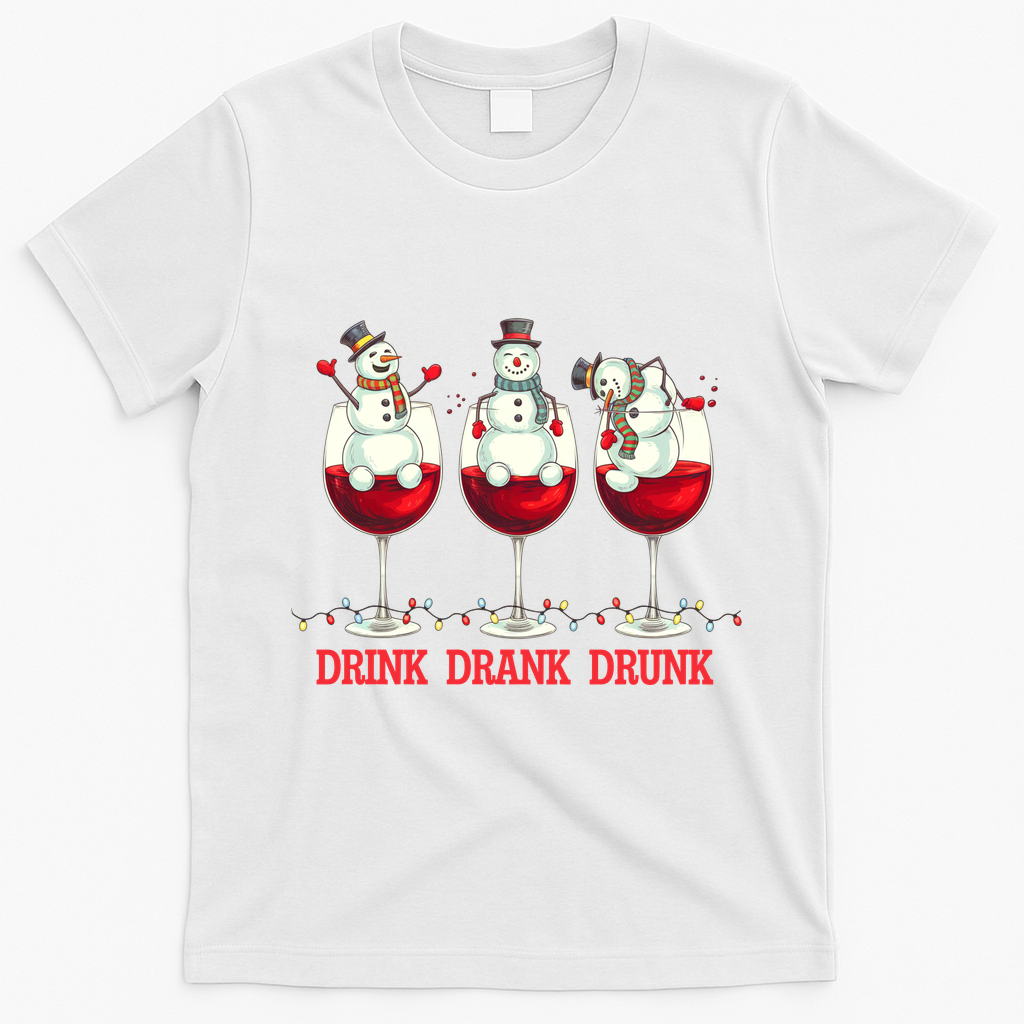 Funny Christmas Drink Drank Drunk Snowmen T-Shirt - White