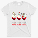 Funny Christmas Drink Drank Drunk Snowmen T-Shirt - White