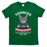 Funny Cat Driving School Graphic with Kitten Steering T-Shirt - Green